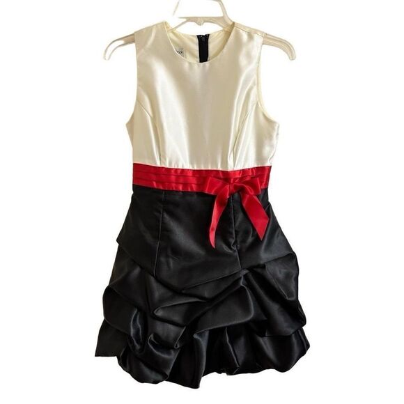 Gunne Sax Jessica McClintock Satin Sleeveless Gathered Bubble Dress Black Size 3 - Picture 3 of 6